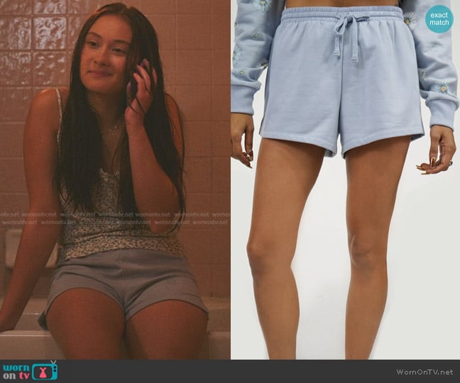 Self Esteem Kelly Drawstring Shorts in Zen Blue worn by Belly Conklin (Lola Tung) on The Summer I Turned Pretty