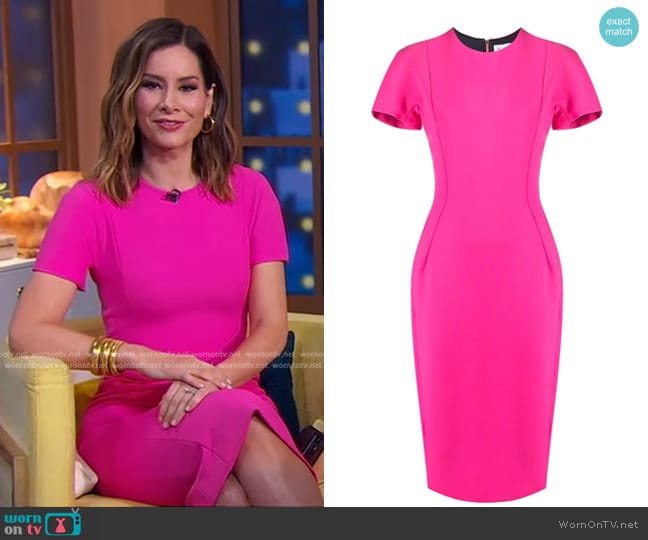 Victoria Beckham Short-Sleeve Tailored Midi Dress worn by Rebecca Jarvis on Good Morning America