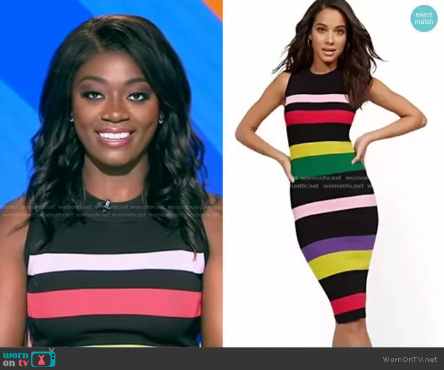 New York & Company Sleeveless Stripe Sweater Dress worn by Faith Abubéy on Good Morning America