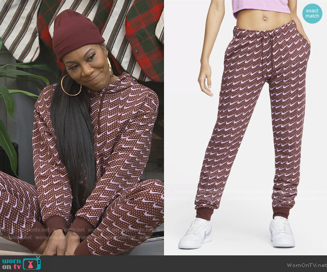 Nike Sportswear Club Fleece Mid Rise Monogram Pants worn by Sanya Richards-Ross on The Real Housewives of Atlanta