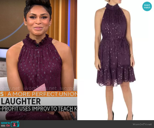 Taylor Dresses Halter Tie Front Dress in Grape worn by Jericka Duncan on CBS Mornings