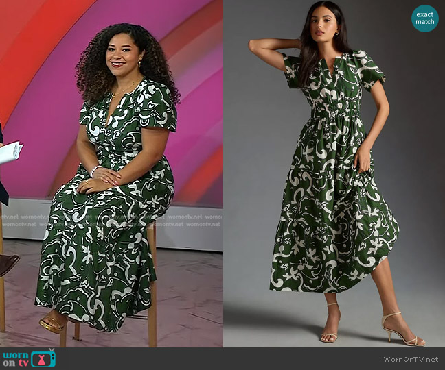 Anthropologie The Somerset Collection Maxi Dress in Dark Green worn by Arianna Davis on Today