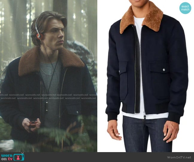 Mackage Theo Wool Bomber Jacket with Shearling Collar worn by Ace (Alex Saxon) on Nancy Drew