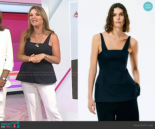 Tibi Mila Stretch Satin Corset Top in Navy worn by Jenna Bush Hager on Today