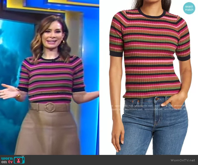 Trina Turk Shadows Stripe Sweater worn by Rebecca Jarvis on Good Morning America