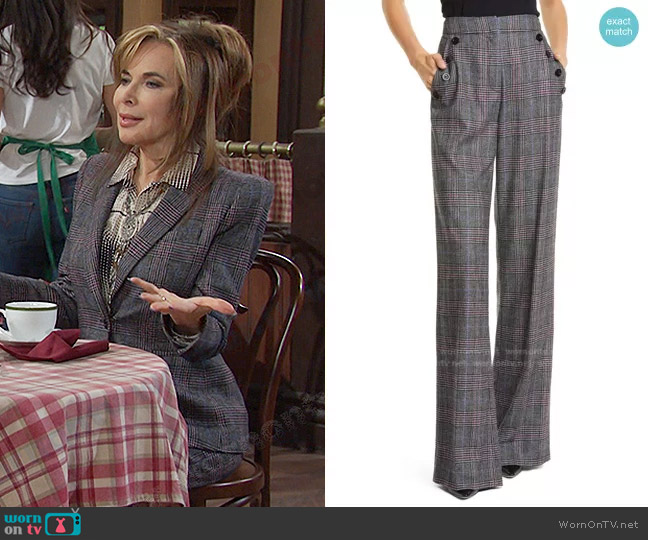 Veronica Beard Tuli Glen Plaid Wide Leg Pants worn by Kate Roberts (Lauren Koslow) on Days of our Lives