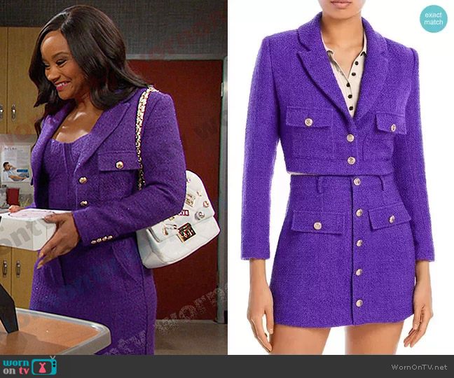 AQUA x Maeve Reilly Tweed Cropped Jacket worn by Chanel Dupree (Raven Bowens) on Days of our Lives