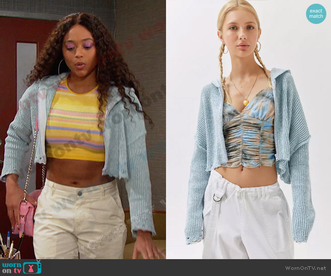 Urban Outfitters Rhode Distressed Hooded Cardigan worn by Talia Hunter (Aketra Sevellian) on Days of our Lives