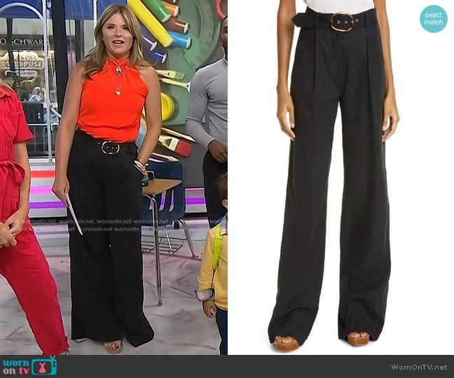 Veronica Beard Rimini Belted Wide Leg Linen Blend Trousers worn by Jenna Bush Hager on Today