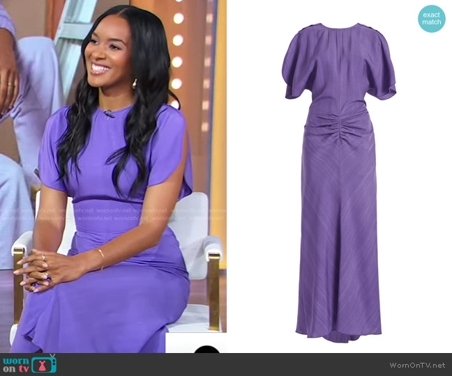 Victoria Beckham Gathered Woven Midi Dress worn by Lizzy Mathis on Good Morning America