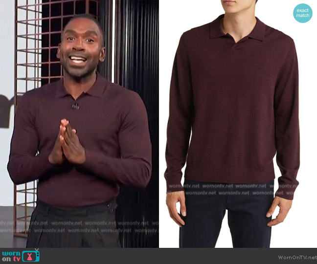 Vince Johnny Collar Long Sleeve Wool Polo worn by Justin Sylvester on E! News