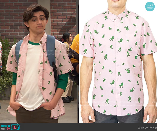 Visive Big Mens Hawaiian Printed Short Sleeve Casual Button Down Shirt worn by Neil (Felix Avitia) on Ravens Home