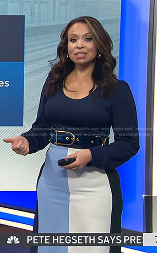 Adelle’s blue and white colorblock skirt on Today