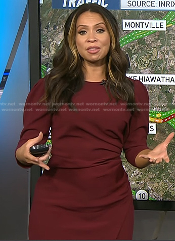 Adelle’s maroon gathered side dress on Today