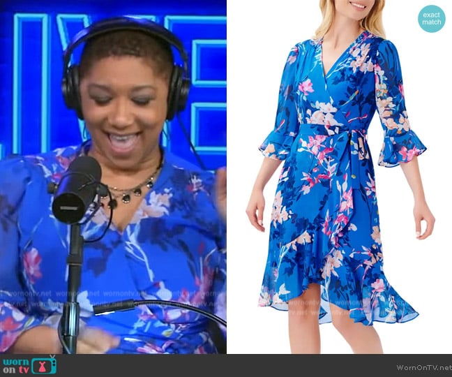 Adrianna Papell Floral Print Faux Wrap Chiffon Dress worn by Deja Vu on Live with Kelly and Mark