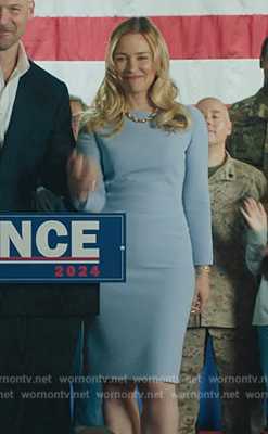Andy’s light blue sheath dress on Billions