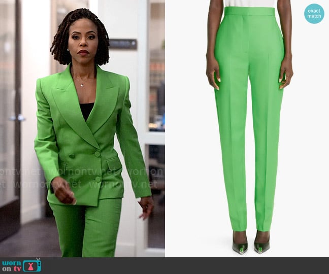 Alexander McQueen High-Rise Straight-Leg Cigarette Trousers worn by Andrea Barnes (Kj Smith) on Tyler Perrys Sistas