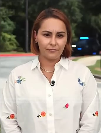 Ali Vitali’s white floral embroidered shirt on NBC News Daily
