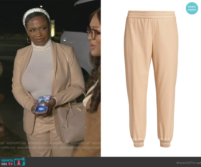 Alice + Olivia Pete Low-Rise Vegan Leather Pants worn by Kandi Burruss on The Real Housewives of Atlanta