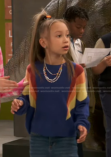 Alice’s blue colorblock sweater on Ravens Home