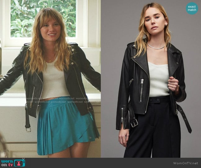 All Saints Balfern Leather Biker Jacket in Black/Shiny Silver worn by Taylor Jewel (Rain Spencer) on The Summer I Turned Pretty