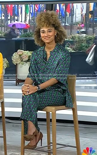 Ally’s green print top and pants on Today