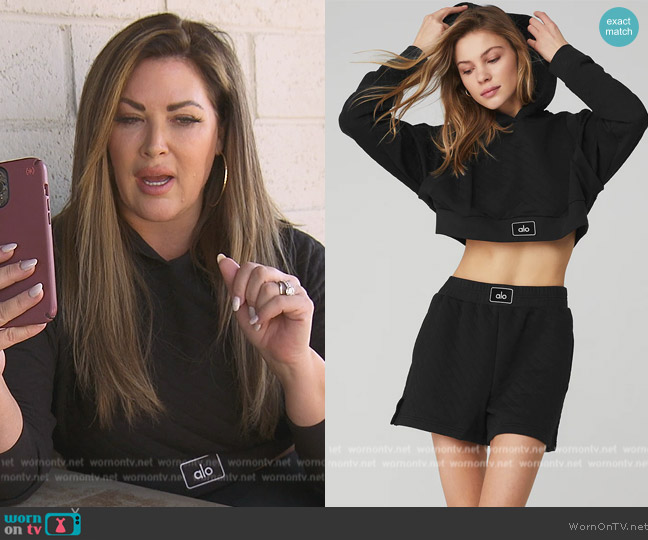 Alo Yoga Quilted Cropped Arena Hoodie worn by Emily Simpson on The Real Housewives of Orange County