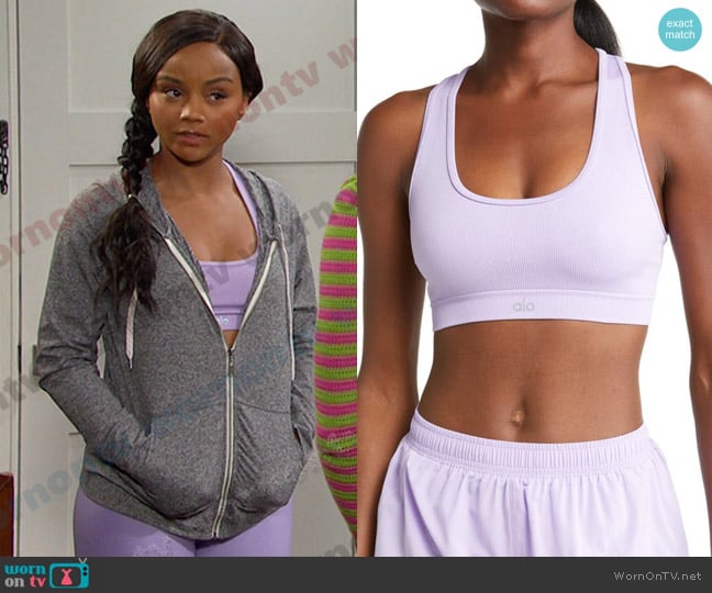Alo Seamless Rib Sports Bra worn by Chanel Dupree (Raven Bowens) on Days of our Lives
