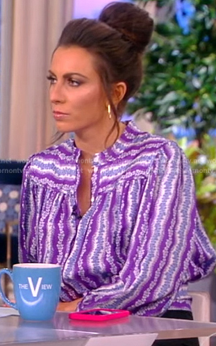 Alyssa’s purple stripe blouse on The View
