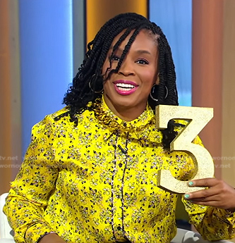 Amber Ruffin’s yellow floral button down shirt on Good Morning America