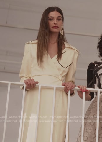 Anastasia’s ivory leather wrap dress on And Just Like That