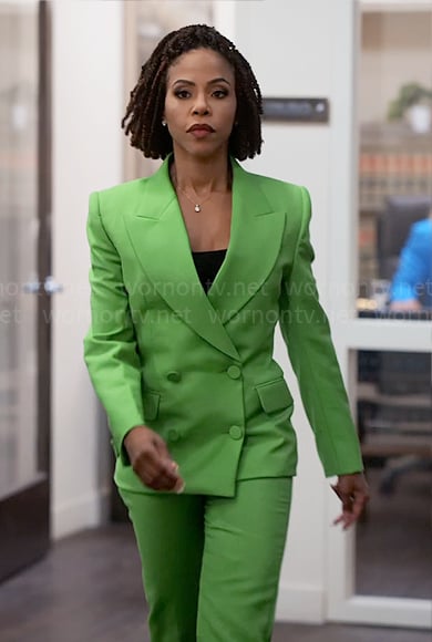 Andi’s green suit on Tyler Perrys Sistas