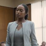 Andrea’s grey v-neck dress and matching jacket on The Lincoln Lawyer