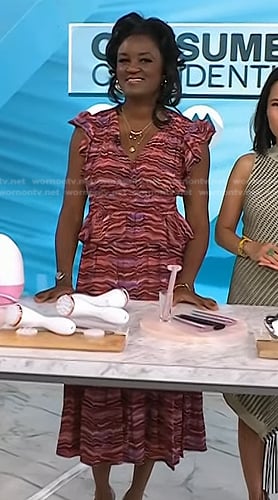 Dr. Angela Lamb’s pink abstract print ruffle dress on Today