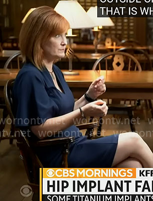 Anna Werner’s navy v-neck dress on CBS Mornings