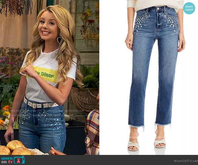 Aqua High Rise Embellished Straight Jeans worn by Destiny Baker (Mallory James Mahoney) on Bunkd