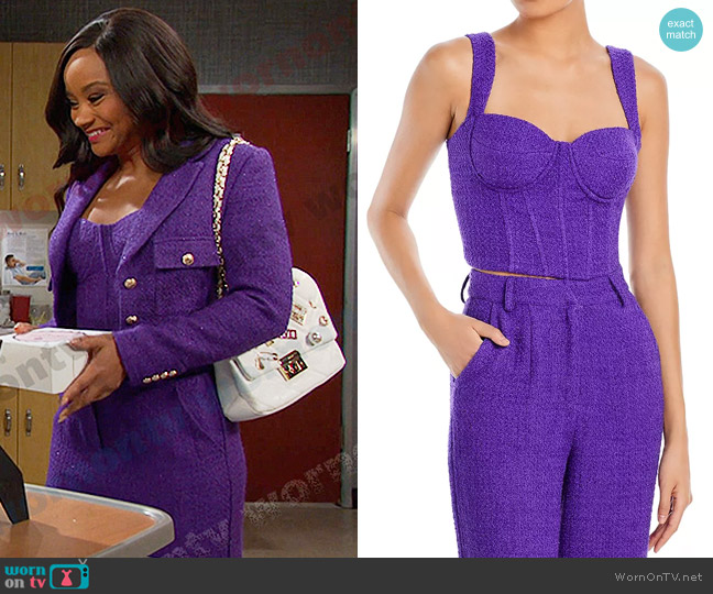 AQUA x Maeve Reilly Tweed Bustier Top worn by Chanel Dupree (Raven Bowens) on Days of our Lives