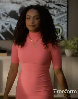 Kiela’s pink mock neck mini dress on Grown-ish