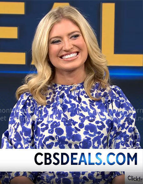 Ashley Bellman’s blue printed dress on CBS Mornings