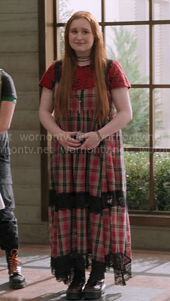 Ashlyn’s red plaid maxi dress on High School Musical The Musical The Series