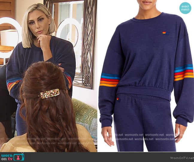 Aviator Nation Rainbow Stitch Sweatshirt worn by Gina Kirschenheiter on The Real Housewives of Orange County