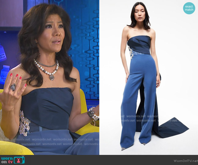 Azzi and Osta Strapless Corset Jumpsuit worn by Julie Chen on Big Brother