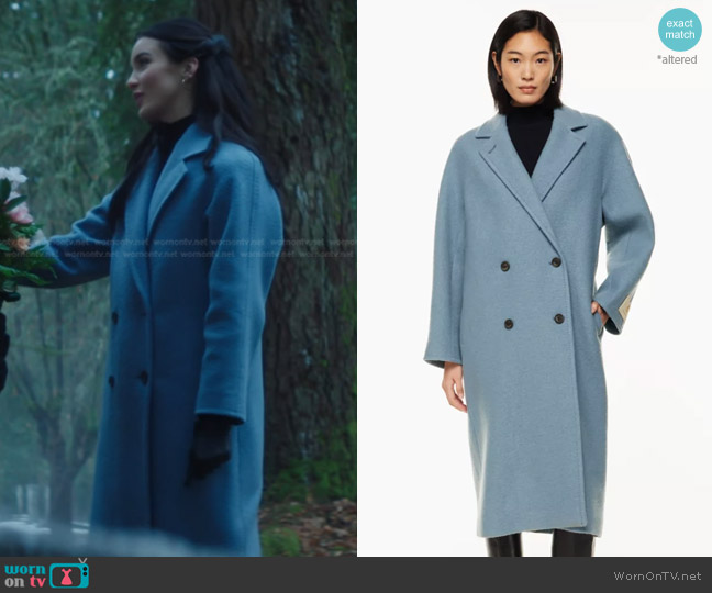 Babaton The Slouch Coat in Slab Blue worn by Bess (Maddison Jaizani) on Nancy Drew