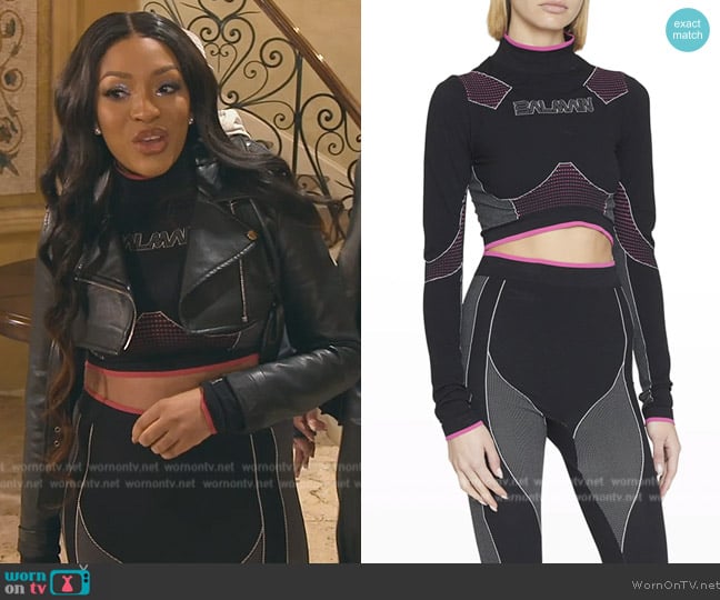 Balmain Logo Bustier Seamless Jersey Crop Top worn by Drew Sidora on The Real Housewives of Atlanta