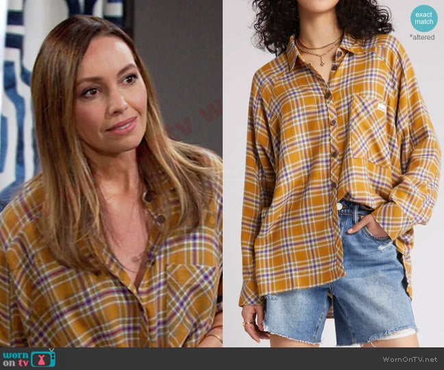 BDG Brendon High-Low Flannel Button-Up Shirt worn by Gwen Rizczech (Emily O'Brien) on Days of our Lives