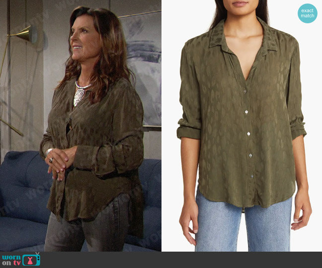 Bella Dahl Flowy Shirt in Herb Green worn by Sheila Carter (Kimberlin Brown) on The Bold and the Beautiful
