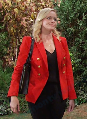Belle’s red double breasted blazer on Days of our Lives
