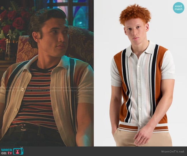 Ben Sherman Iconic Vertical Stripe Button Through Polo in Ivory worn by Reggie Mantle (Charles Melton) on Riverdale