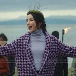 Bess’s purple houndstooth coat on Nancy Drew
