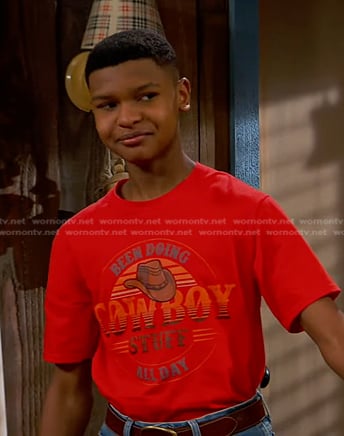 Bill’s red cowboy print tee on Bunkd